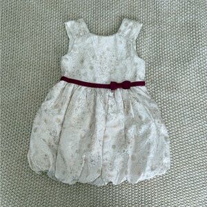 Cherokee Cream and Gold Floral Dress with Purple Bow